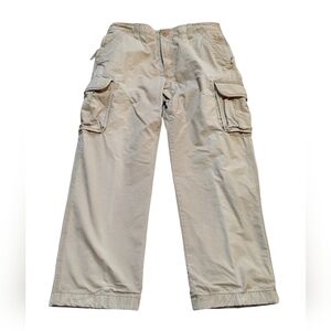 LL Bean Khakis Flannel Lined Pants 36x29 Straight Leg Cargo Tan Y2K Gorpcore